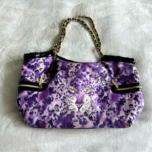 Betseyville by Betsey Johnson large purple leopard tote